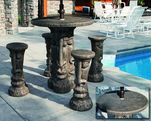 Tiki Table Set - Bar Height, a stylish ensemble made from durable cast stone